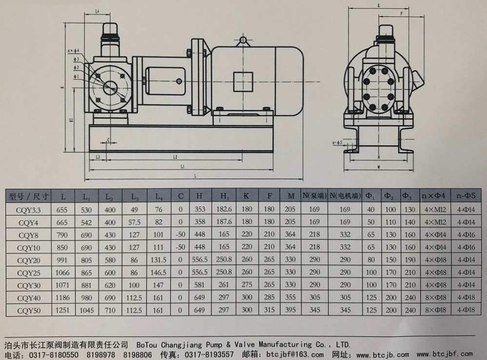 CQY磁力（lì）驅動（dòng）圓弧齒輪泵外形及安裝尺寸詳細介紹圖紙